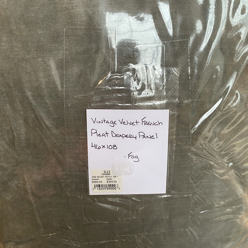 1 RESTORATION HARDWARE Vintage Velvet Curtain Gray FOG 46x108 French Pleat Drape